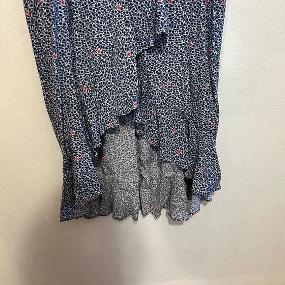 J. Crew Mercantile Blue Floral Ruffle Hem Faux Wrap High-Low Dress Size Medium - Picture 4 of 9